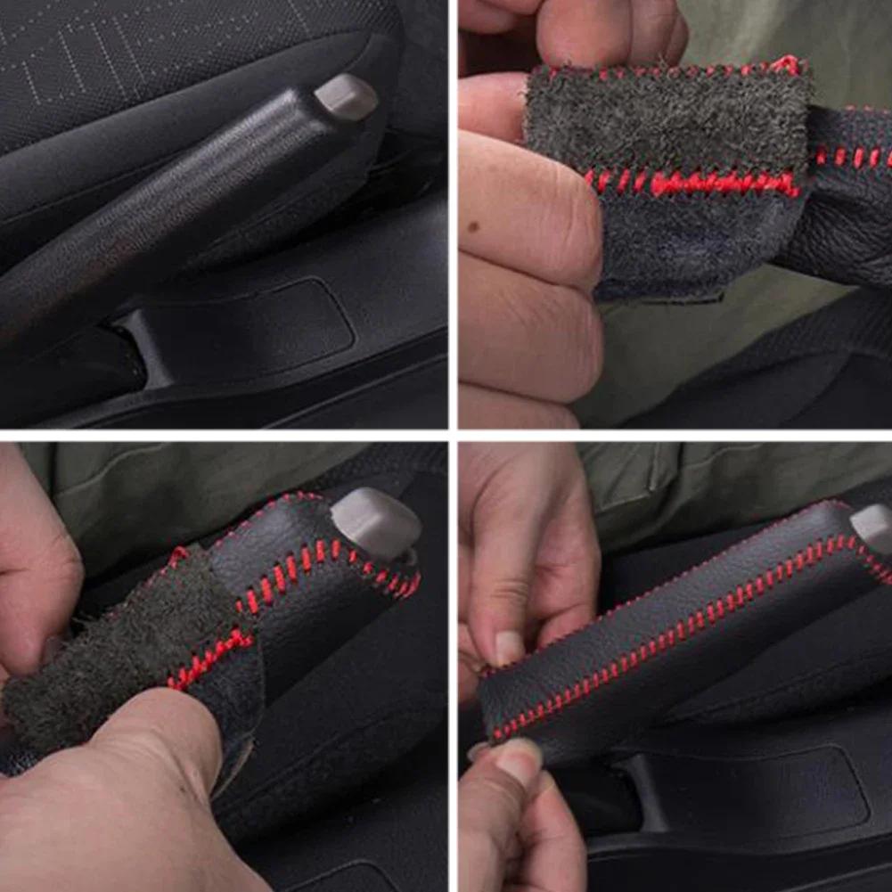 Leather Gears Handbrake Cover Auto Interior Accessories for Kia K2 2011 2012 2013 2014 2015 2016 Handle Sleeve Car Accessories