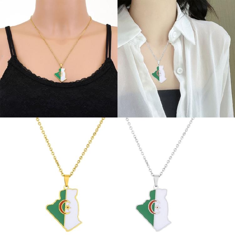 Collar con Colgante Mapa de Argelia Pareja Patriótica Estilo Étnico Regalo de Personalidad