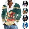 Men's Casual Christmas Printed Plush V-neck And Fleece Long-sleeved Sweatshirt