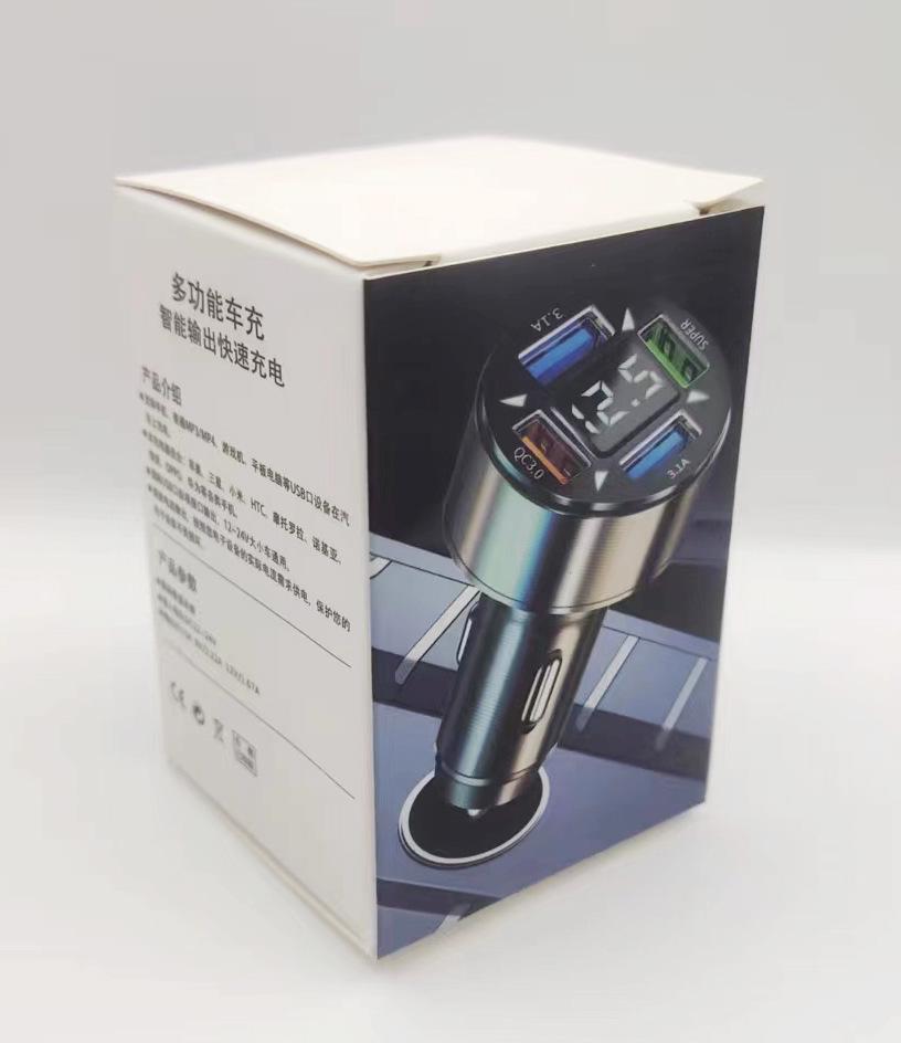 66W 4-Port Digital Display Car Charger with PD+QC3.0