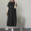 IHUASU Fashion Summer Spring Solid Color Print Short Sleeve POLO Neck Casual Dresses