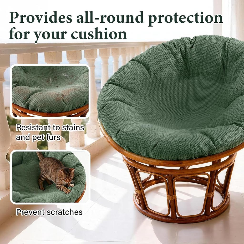 Papasan Chair Cushion Cover, Soft Plush Fleece Slipcover Only, Removable & Machine Washable with Adjustable Design, Fits 44-48 Inch Cushion (Tea