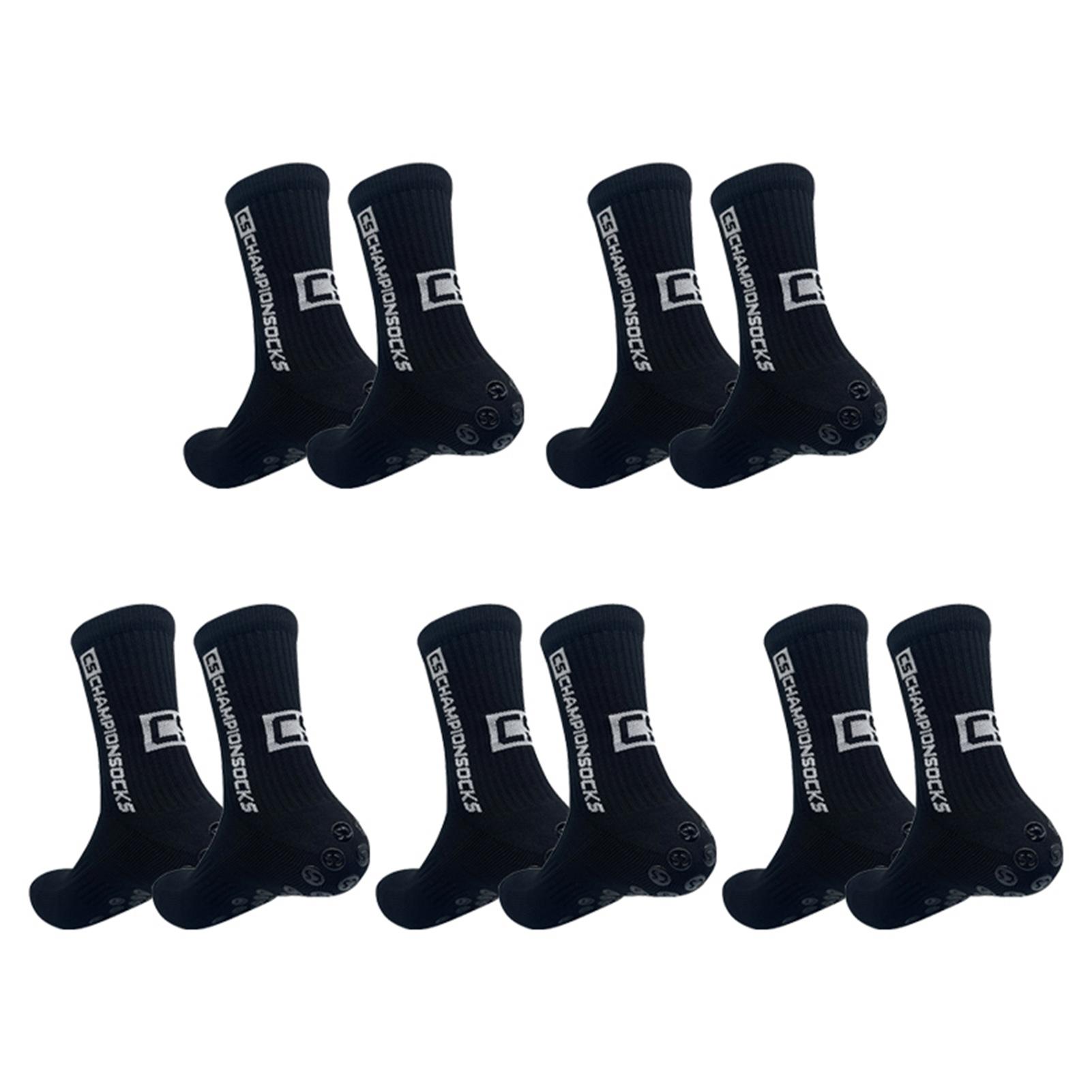 

5 пар высококачественных противоскользящих футбольных носков, дышащие носки с высокой трубкой для взрослых, нескользящие спортивные носки для велоспорта и бега чёрный