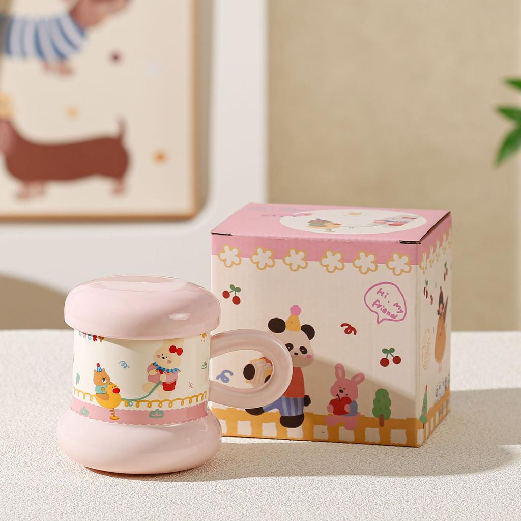 New Mug Cute Household Children's Drinking Cup with Lid Cartoon Underglaze Ceramic Milk Cup Breakfast Cup