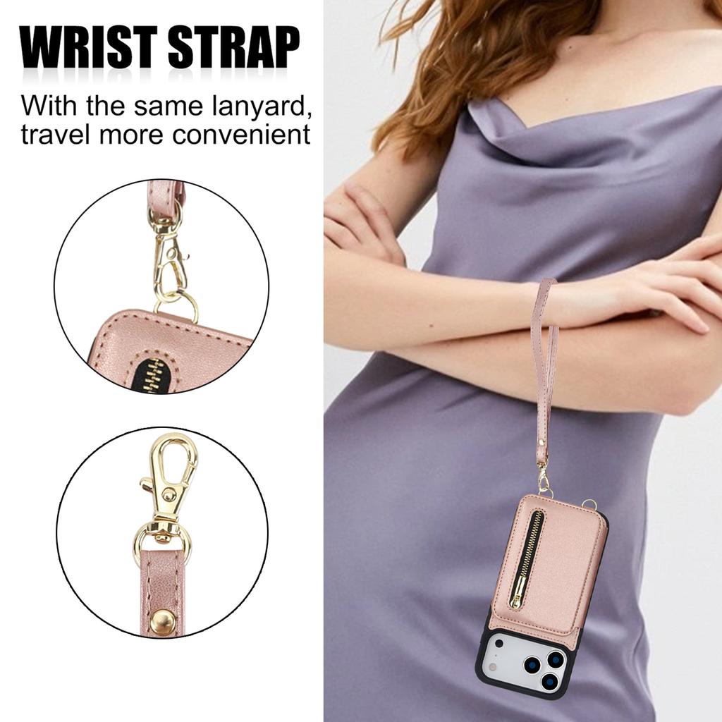 Crossbody Card Slots Zipper Leather Wallet Phone Case for IPhone 17E 16E 17 16 15 14 Plus 13 12 11 Pro Max Protection Cover