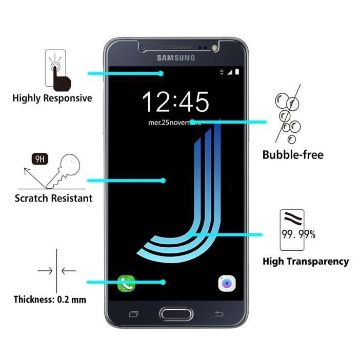 Film de protection d'écran - Phonillico® - Samsung Galaxy J5 2016 J510 - Pack de 2 - Ultra résistant - Noir