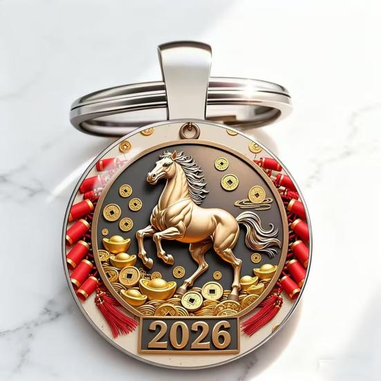 Keychain with Glass Horse Statue 2026 Year of Horse Good Luck Charm Solid Keyring Keys Backpacks Car Ornament
