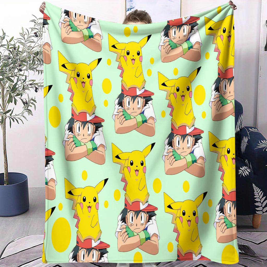 Pokemon PikachuAsh Blanket Flannel Throw Blanket Gift Winter Warm Universal Blanket for Living Room Sofa Bed Camping Trip