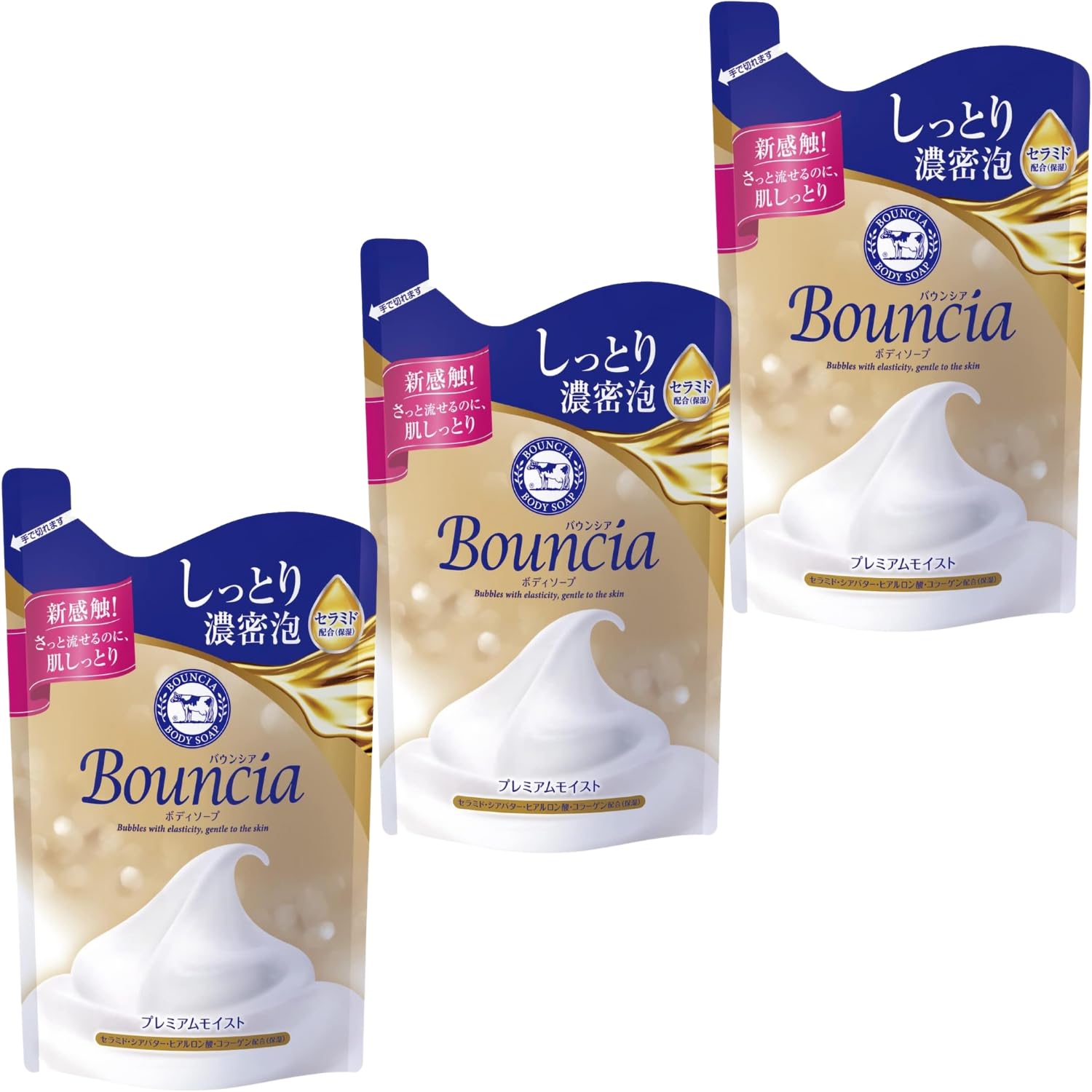 

Bouncia Body Soap Premium Moist Refill 340mL Bonus Set + 3-Piece