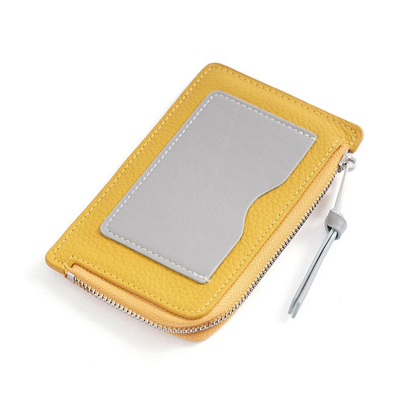 

2025 Новые держатели для карт из натуральной кожи для женщин, первый слой коровьей кожи, кошелек для монет, двухцветный телячий, на молнии, для карт жёлтый
