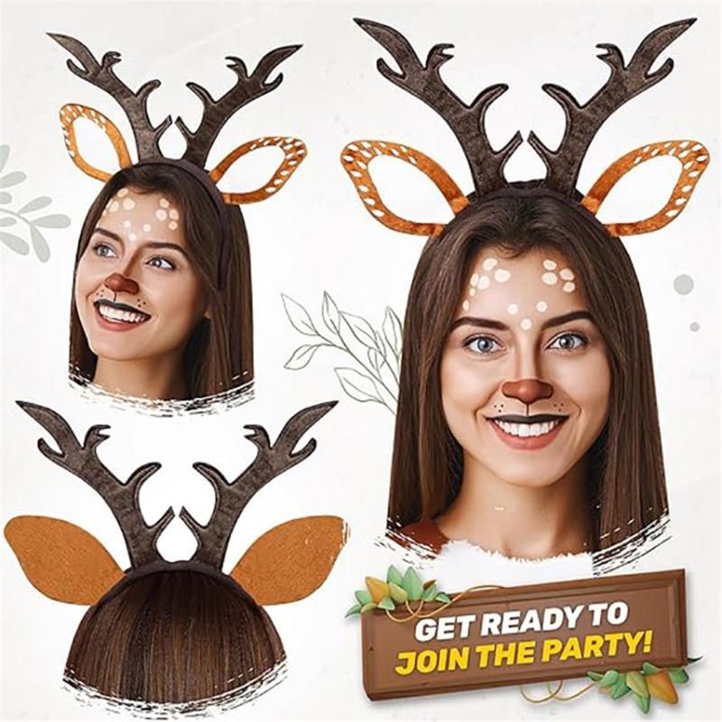 Festive Reindeer Antler Headband Set Includes Decorative Stickers Comfortable Cloth For Kids Adults Christmas Event