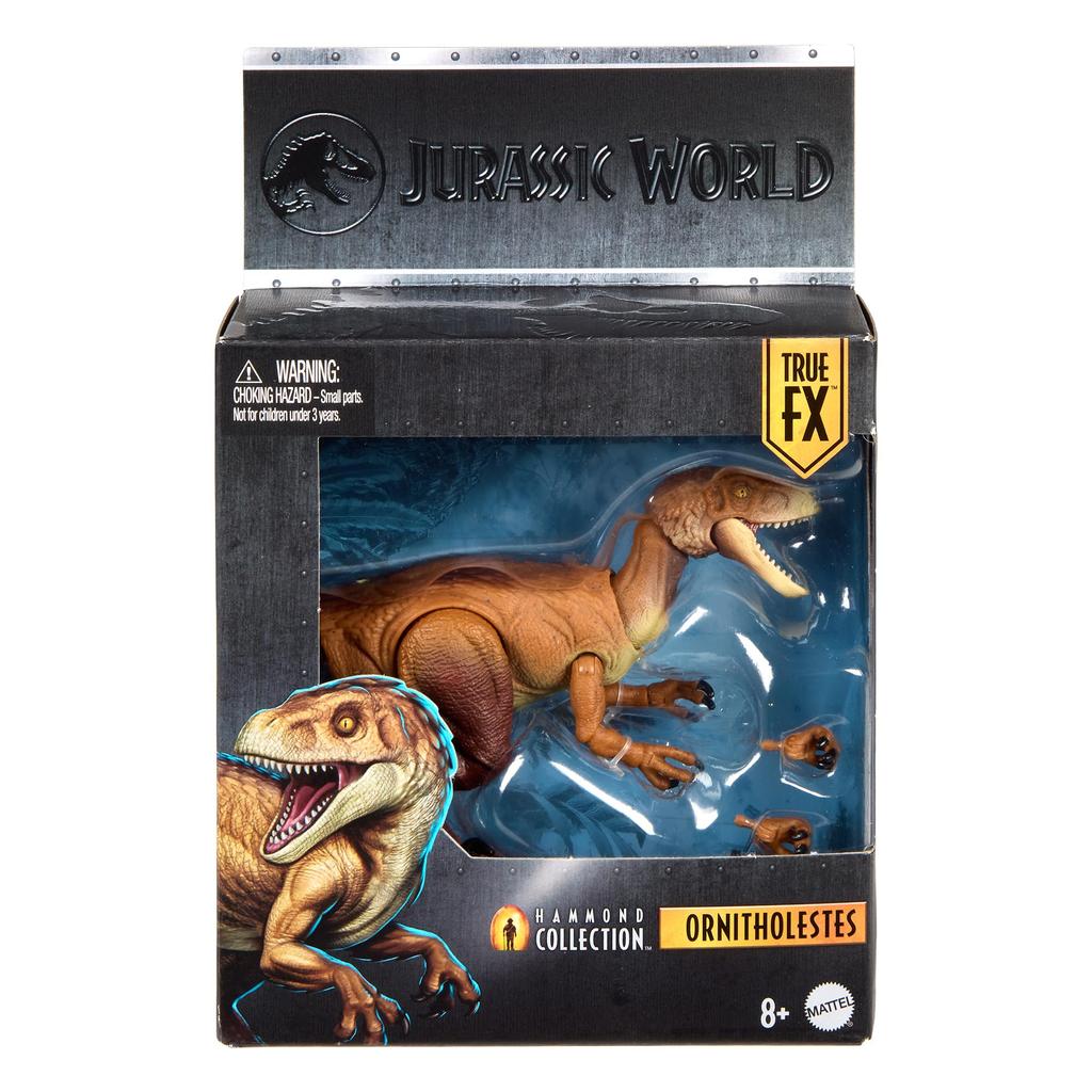 Mattel Jurassic World Hammond Collection Ornitholestes Dinosaur Figure for 19cm In Ages 8 and JKM91 Kids, Toy, Approx. Length, Up, Brown,