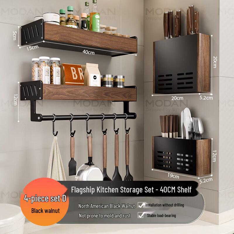 Bamboo Countertop Kitchen Storage Rack with Hooks