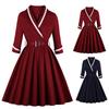 Mode Damen Temperament Langarm Taille Slim Fit Swing Kleid Kleines Kleid
