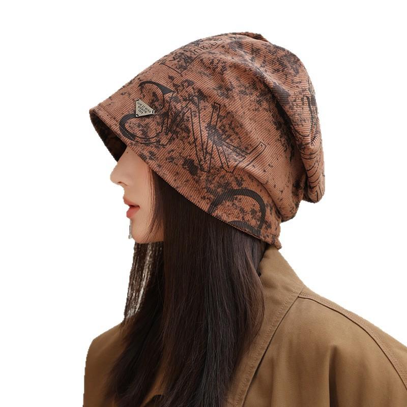 Autumn and winter printed stacking hat windproof face small bag head hat warm cold hat casual versatile hat women