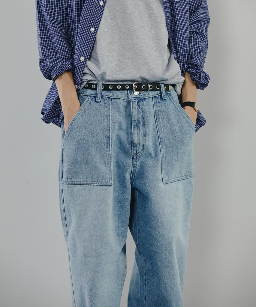 Modenaleudeo Work Pocket Balloon Denim Pants (Light Blue)