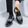 Fashion Brand New Men Comfortable Pointed Carving Leather Shoes Spring Fashion Versatile Business Lace Block Color Blocked Leather Shoes