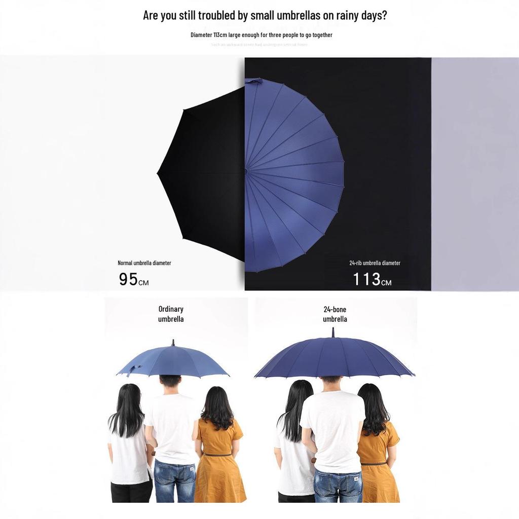 Long-Handled 24-Rib Large Double Umbrella, Reinforced & Thickened for Business, Custom Logo Available, Golf-Style Men's Umbrella