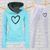 2 Stück/Set Damen Hoodie Hosen Anzug Herz Druck Langarm Elastische Bündchen Aufgesetzte Tasche Kordelzug Elastischer Bund Knöchelbündchen Dame F