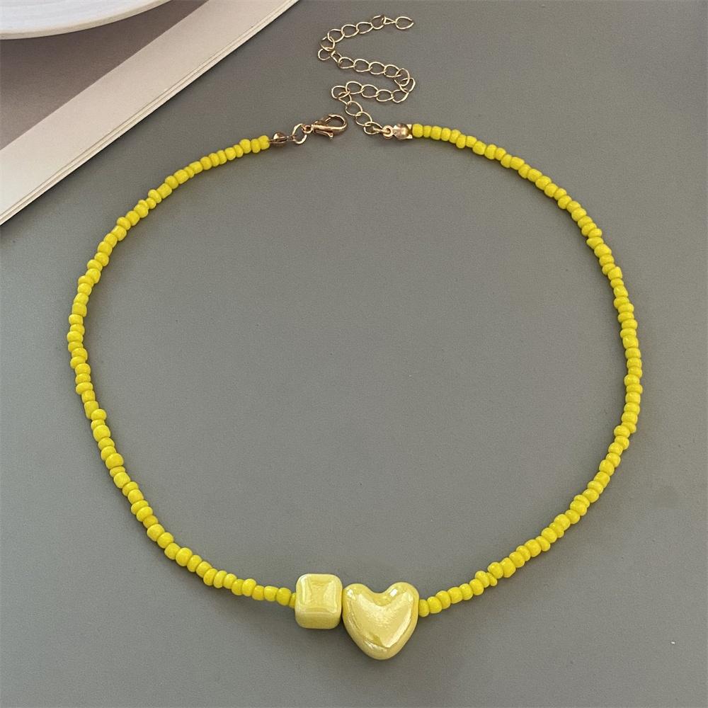 1 pc New Colorul Love Heart Necklace Handmade Rice Beads Fashion Geometric Choker Necklace Bohemian Trendy Neck Jewelry