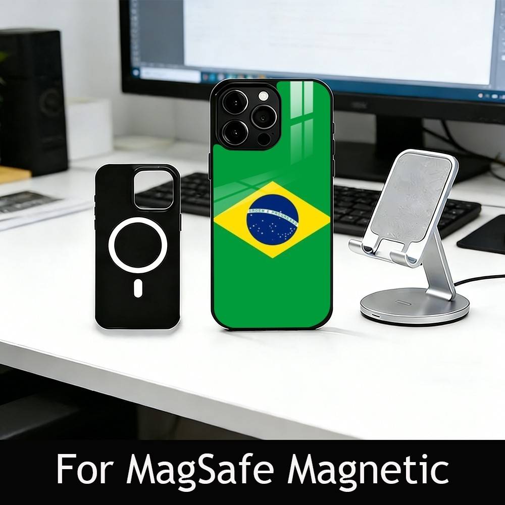 B-Brasilien B-Brasilianische Flagge Handyhülle Für iPhone17,16,15,14,13,12,11 Plus,Pro Magnetisch Für Magsafe Kabelloses Laden
