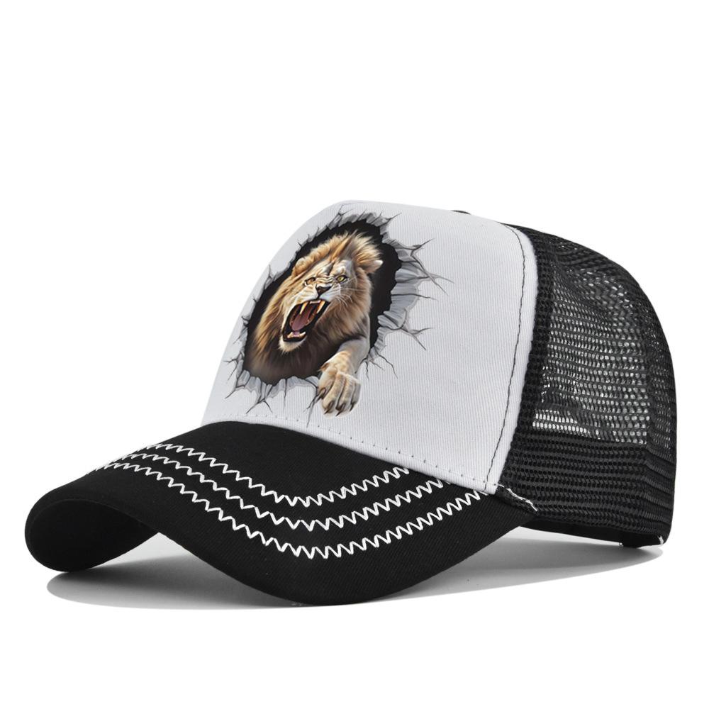 Unisex Lion Animal Print Washed Retro Soft Top Baseball Cap, Adjustable Brim Trucker Hat for Outdoor Activities and Fishing