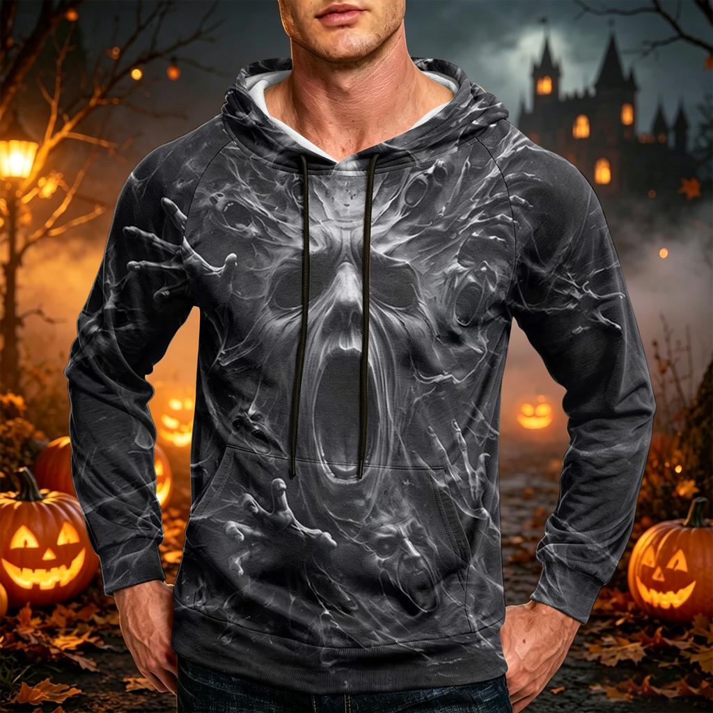 Men's Color Loose Fit Hoodie with Pocket and Drawstring for Casual Everyday Wear