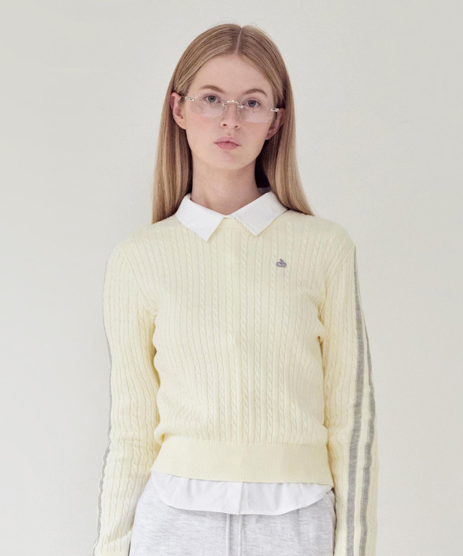 Kirsh Plain Line Point Cable Knit [Ivory] 2