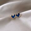 Vintage Heart Shaped Blue White Love Stud Earrings Female Temperament Niche Earrings Ins Retro Little Peach Heart Ear Jewelry