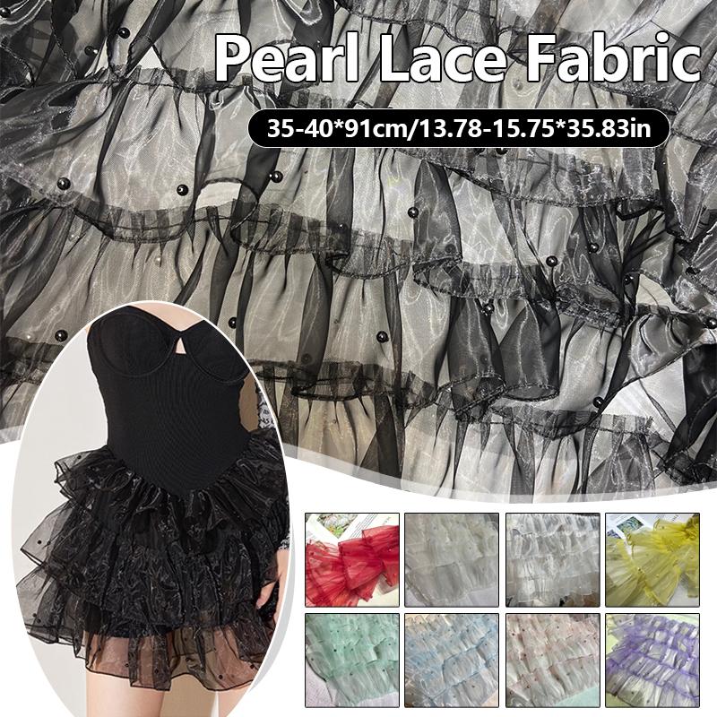 1Yards 5 Layer Organza Ruffled Beads Lace Fabric DIY Sewing Trim For Clothes Accessories Wedding Dress Pearl Design Fabric