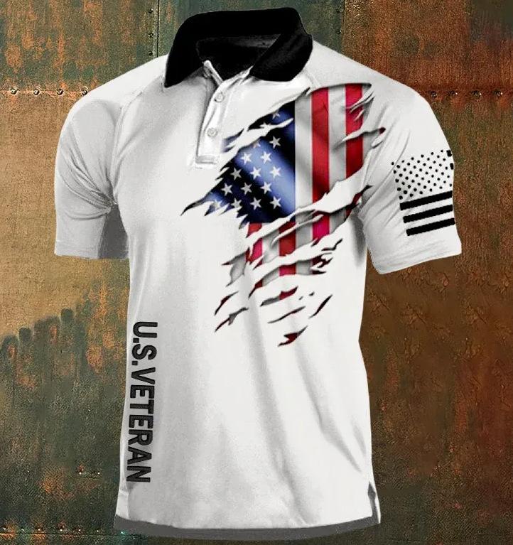 2026 New Men's American Flag 3D Printed Polo Shirt Summer Casual Short Sleeve Lapel Business Sports Top
