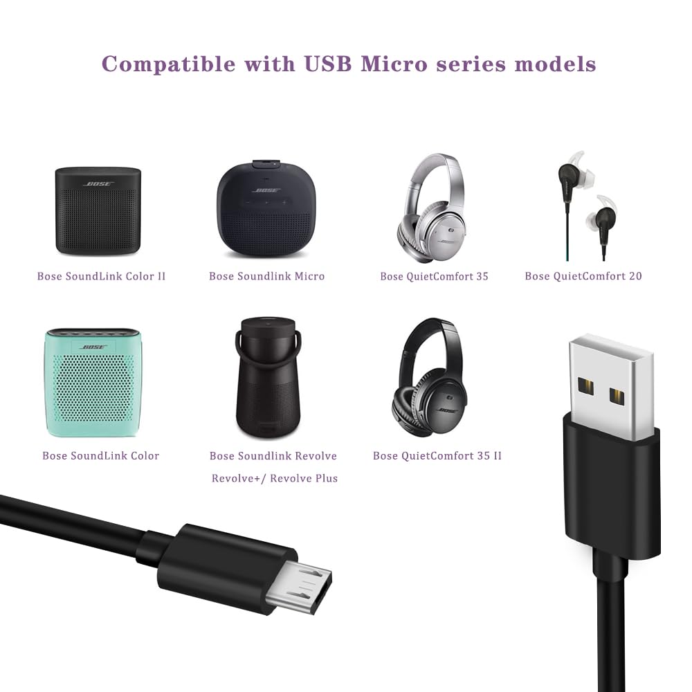 Зарядный кабель Micro USB, совместимый с Bluetooth-колонками Bose SoundLink Color I II III 3, SoundLink Mini 2 II, SoundLink Micro, Revolve Plus