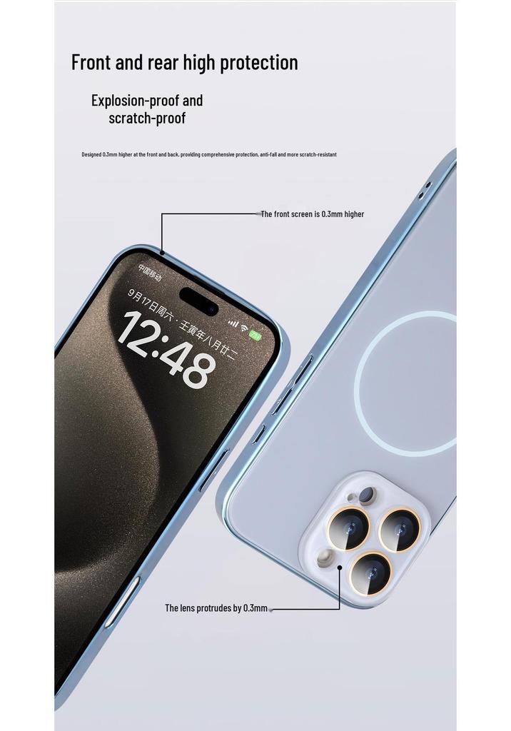 Apple 16 Pro Max Magnetic Ring Frosted Phone Case - Electroplated Soft Protective Cover