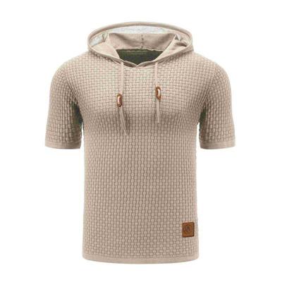 2022 Men's Breathable Short Sleeve Knit Hooded Sweater, Solid Color