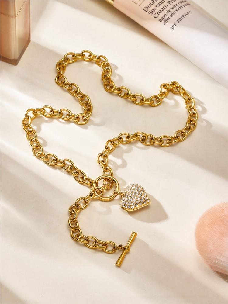 Stainless Steel Chain Necklace Matching Bracelet For Women 18k Gold Plated Non Tarnish Women's Heart Pendant Necklaces Bracelets