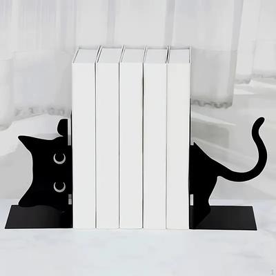Katzen Buchstützen Deko Schwarz Skulptur Buchorganisator Tier Ornament Stütze für Wohnzimmer Schreibtisch