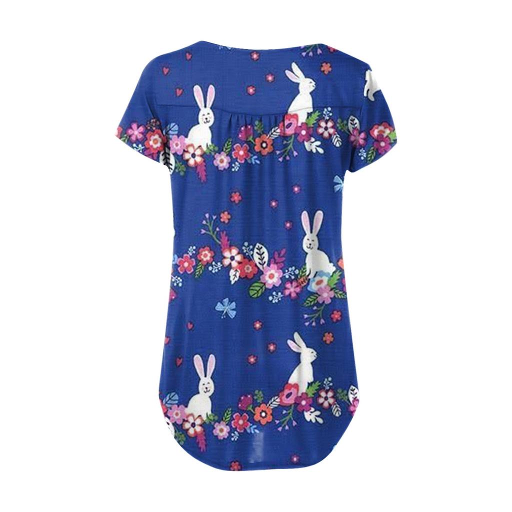 Women's Easter Short Sleeve Tops Loose Tops Casual Oversized Tops Pleated Tops Button Tie Tops Women