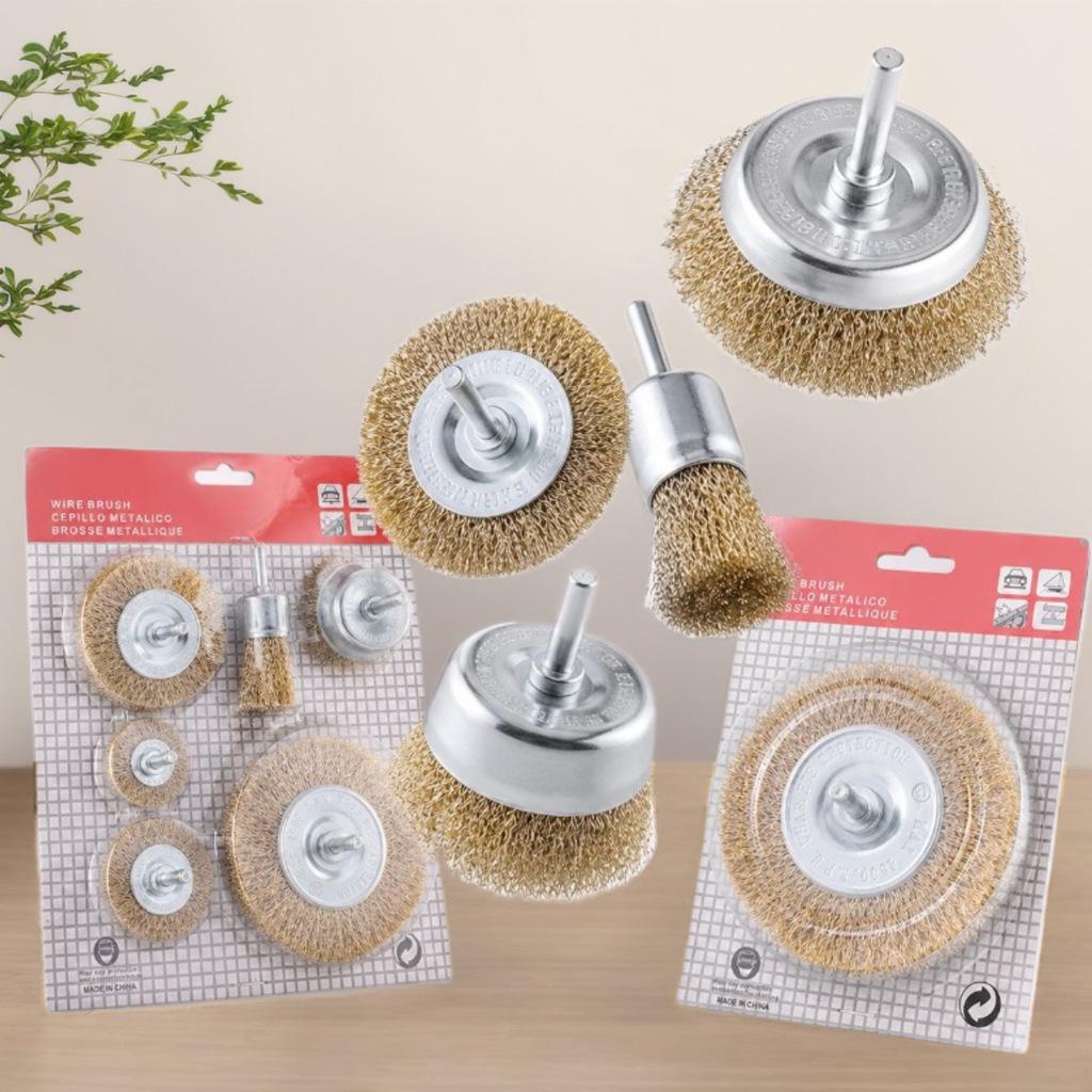 Steel Wire Brush Set with Handle for Rust Removal, Grinding, Polishing, and Deburring