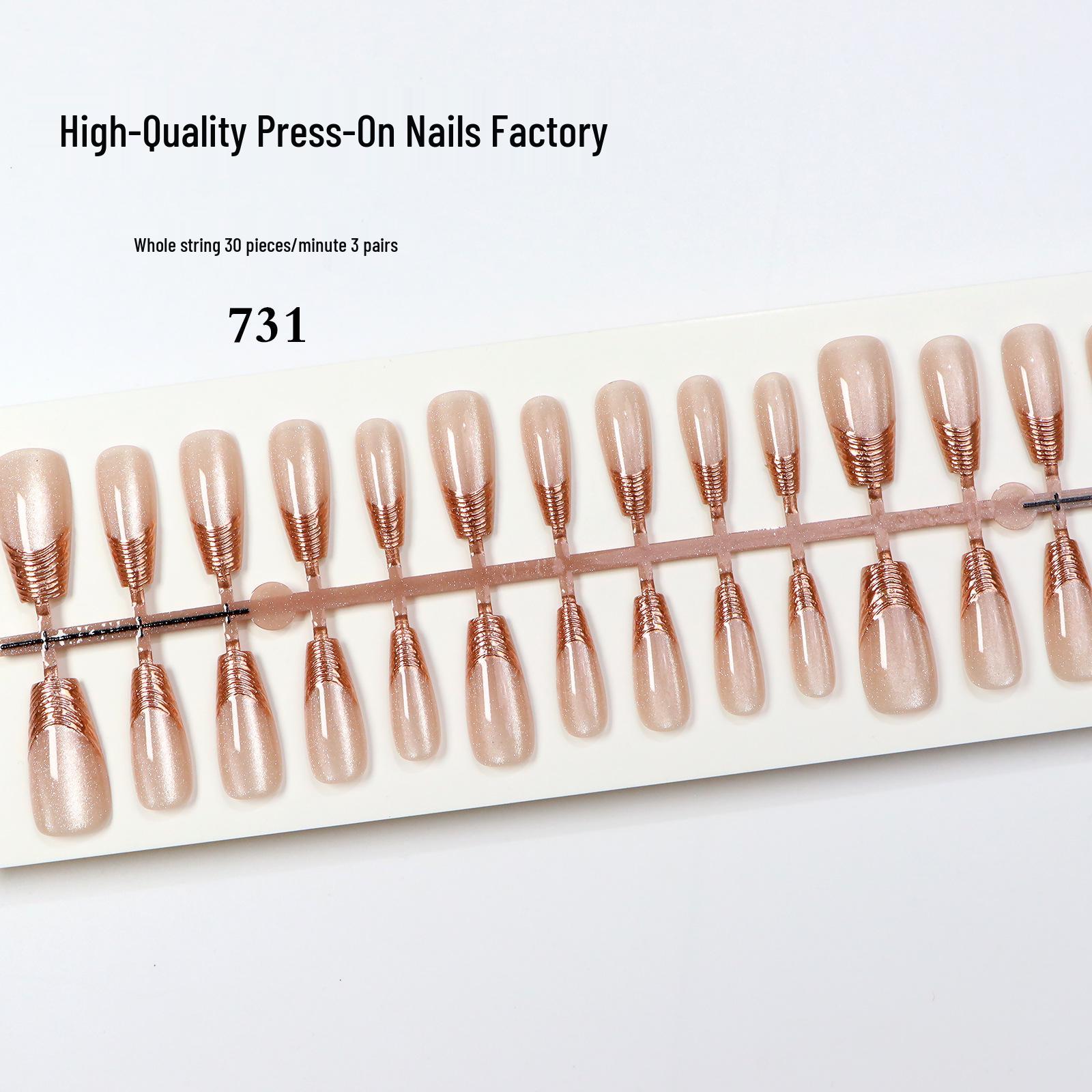 French Translucent Cat Eye Press-On Nails: High-Quality Gilding, Reversible Sparkle, Wearable Manicure Tips Medium/Small/Extra Small