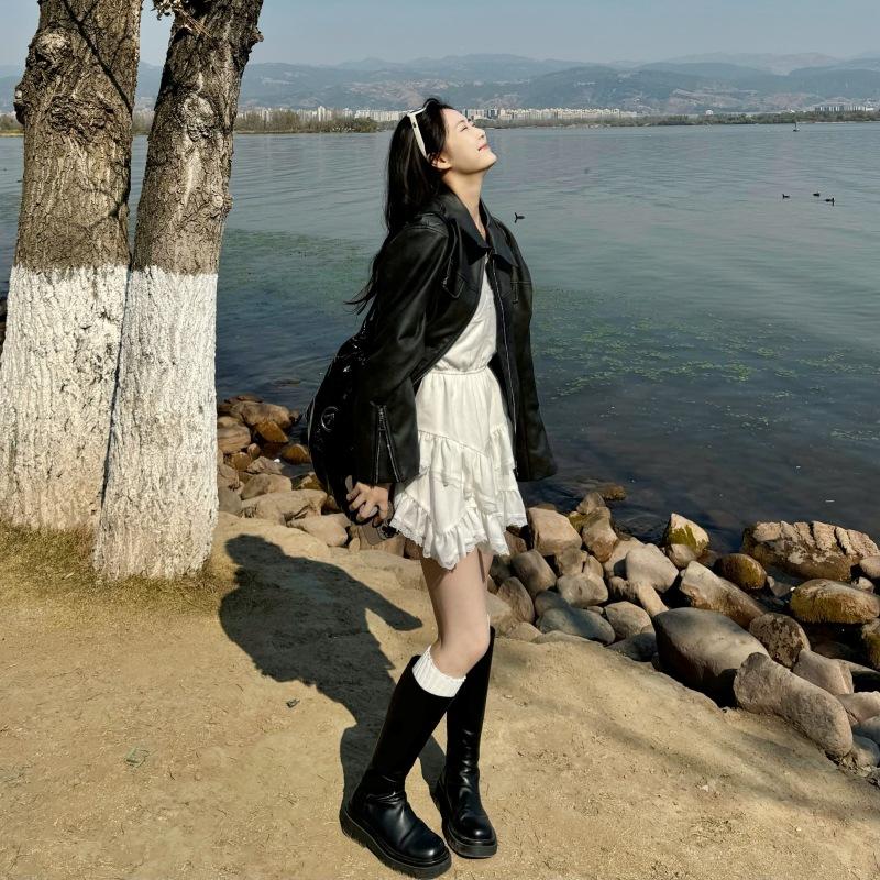 Brown Leather Jacket Women's New Autumn and Winter Locomotive Clothing Short Coffee Retro Maillard Jacket