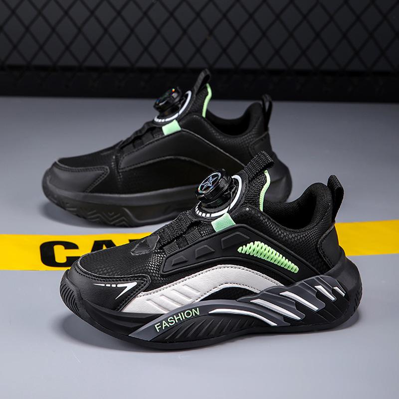 Boys Shoes 2025 New Spring and Summer Mesh Breathable Rotating Button Non-slip and Wear-resistant Children's Sports Shoes