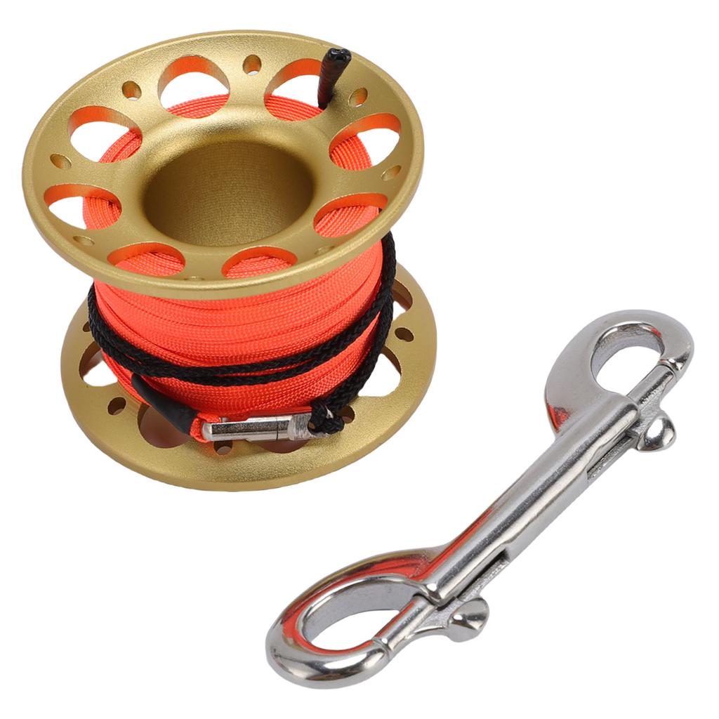 15m Cable Scuba Diving Reel Aviation Aluminum Diving Line Reel with Double Ended Hook for Outdoor Boating Marine