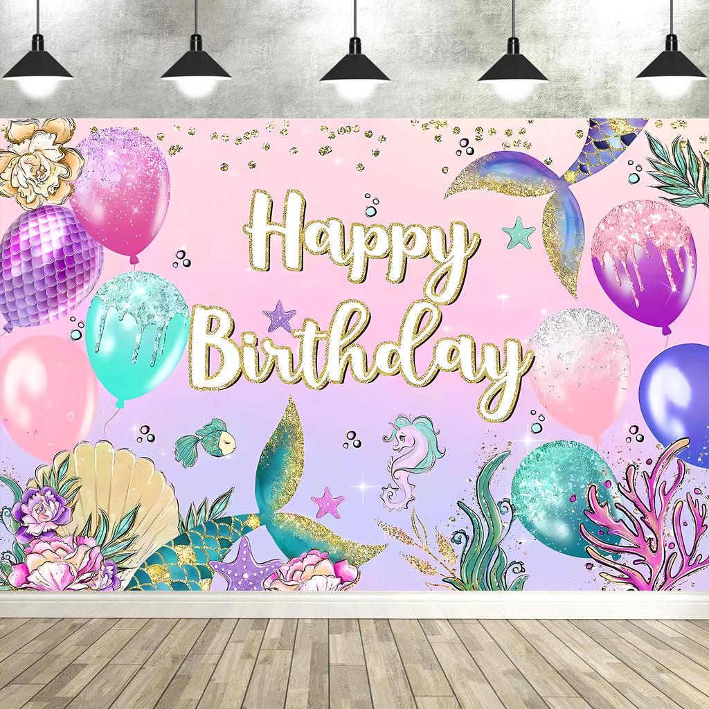 Mermaid Birthday Backdrop Under The Sea Birthday Party Decoration for Girl Purple Glitter  Mermaid Tails Photography Background
