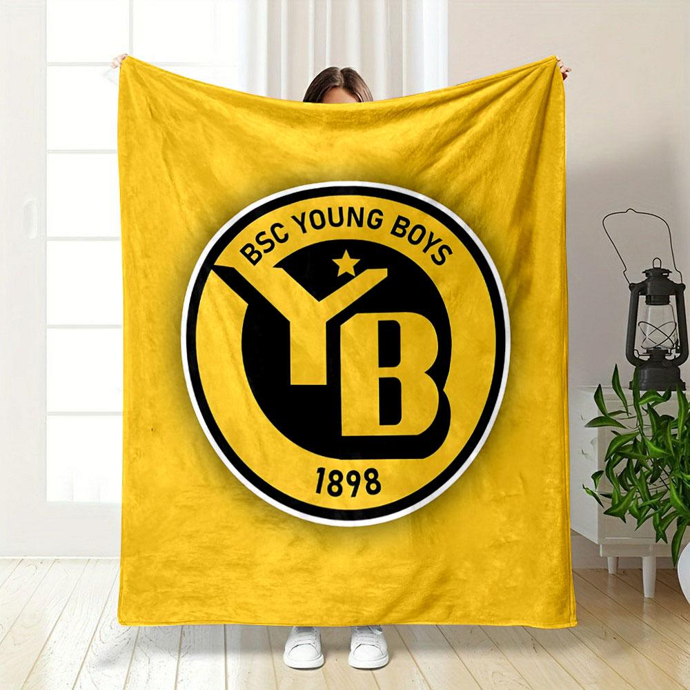 BSC Young Boys Logo, Yellow & Black Patterned blanket, flannel, suitable for all seasons, home decor, warm and cozy