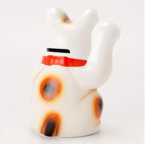 White Oval Cat, Size 5, Right Handed Maneki-neko (Beckoning Cat) - Tokoname Ware