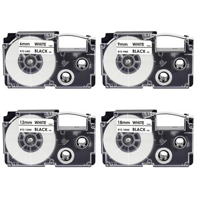YUU Compatible Casio Name Land Tape 18mm 12mm 9mm 6mm White with Black Text Strong Adhesive Tape for CASIO Name Land and Casio Label Printers Tape