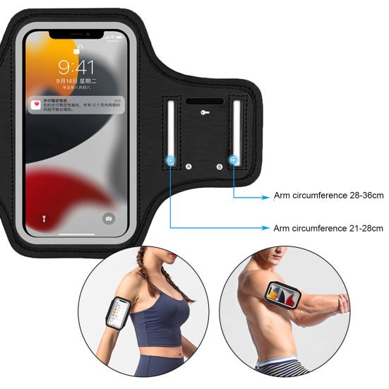 Running Sports Phone Armband Bag with Pocket for Earbuds Car Keys Reflective Arm Strap Sweat-proof Mobile Phone Holder