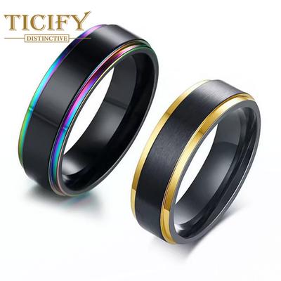 Herrenring aus Titanstahl, Schwarzgold, zweifarbige Zeichnung, Paarring-Schmuck