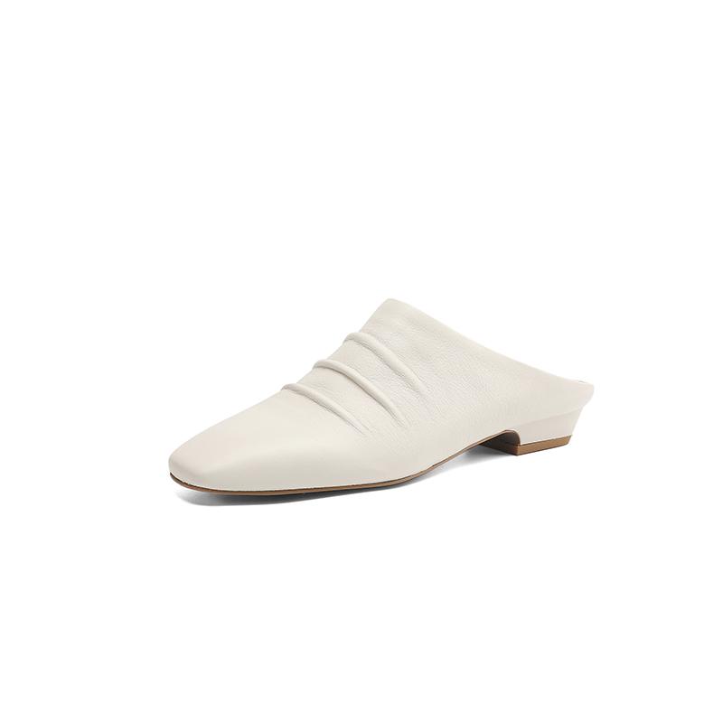 Fashion 2025 New Fashion Genuine Leather Slipers Women Covered Toe Low Heel Square Toe Soft Mules Female Summer Comfort Casual Slides