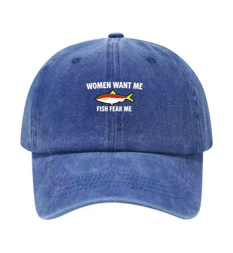 Fische fürchten mich Aufdruck Gewaschene Baumwolle Verstellbare Baseballkappe Klassische Snapback Papa-Hut Atmungsaktiver Hut Golf Angeln Outdoor Sonnenschutzmütze